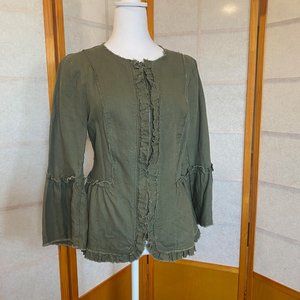 INC International Concepts - Ruffled Linen Frayed-Trim Jacket - Size M